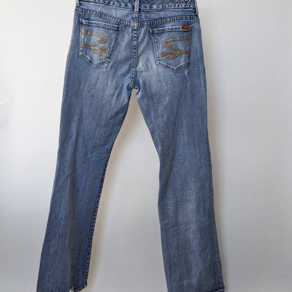 7 Seven Jeans Low Rise Bootcut 30 Medium Rinse Distressed Denim - Picture 3 of 3